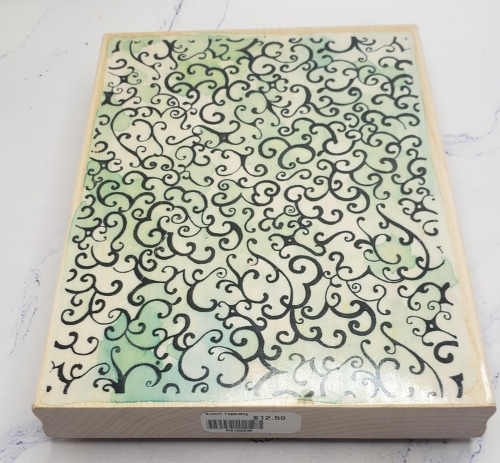 Penny Black Scroll Tapestry Background Large Wood Mounted Rubber Stamp